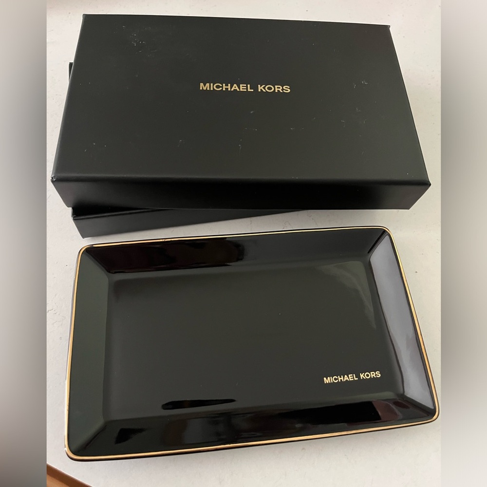 New Michael Kors black ceramic tray with gold trim